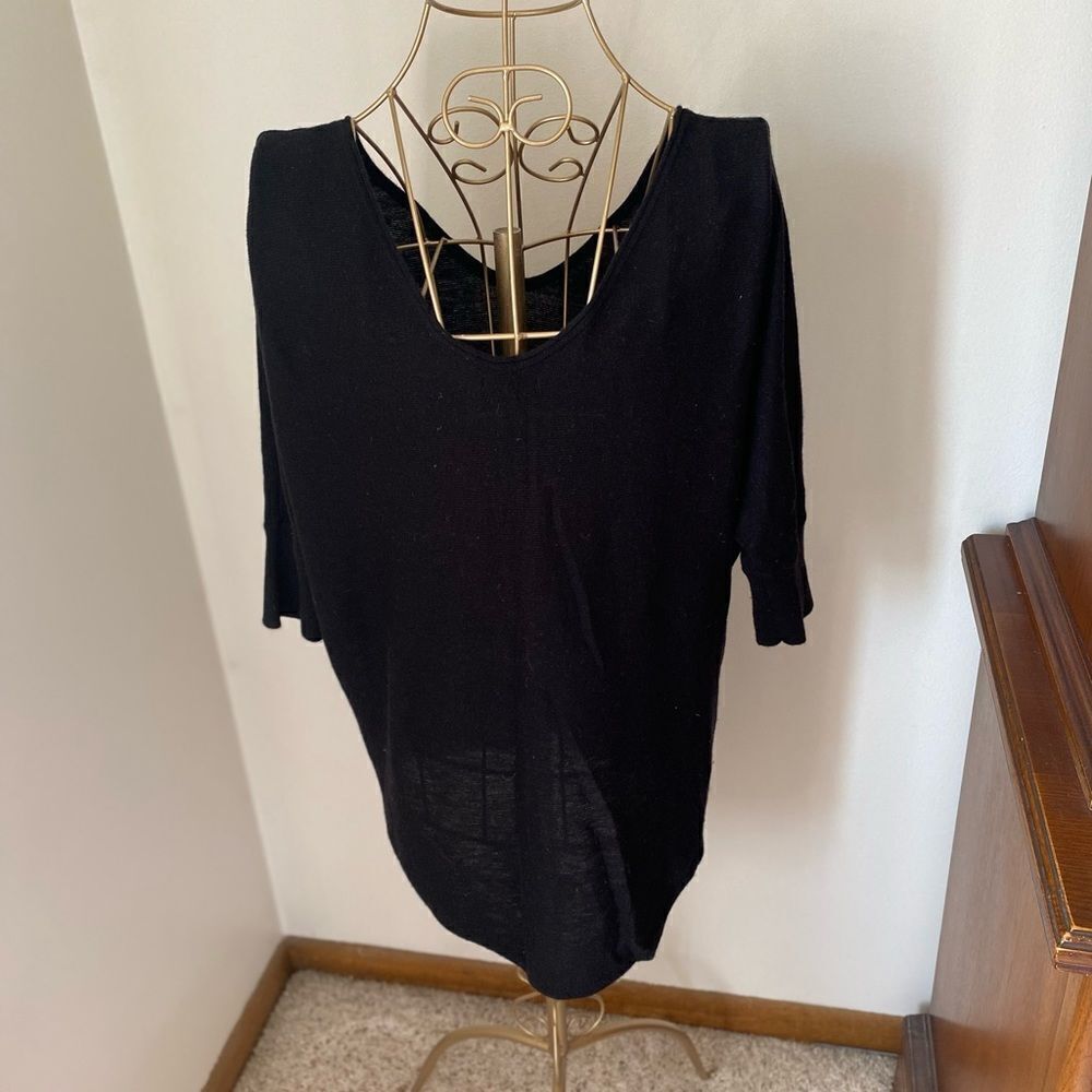 Express Double V-Neck 3/4 Sleeve Sweater Size S Black